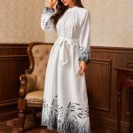 Printed Belted Round Neck Maxi Dress