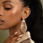 Crystal Long Diamond Leaf Earrings Personality Super Flash Hollow Diamond Stud Earrings